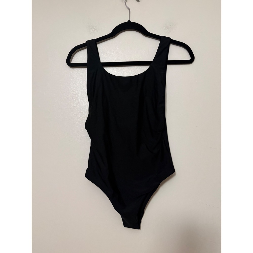 Aerie Black Scoop Neck Low Back High Cut One Piece Swimsuit Small S/P
